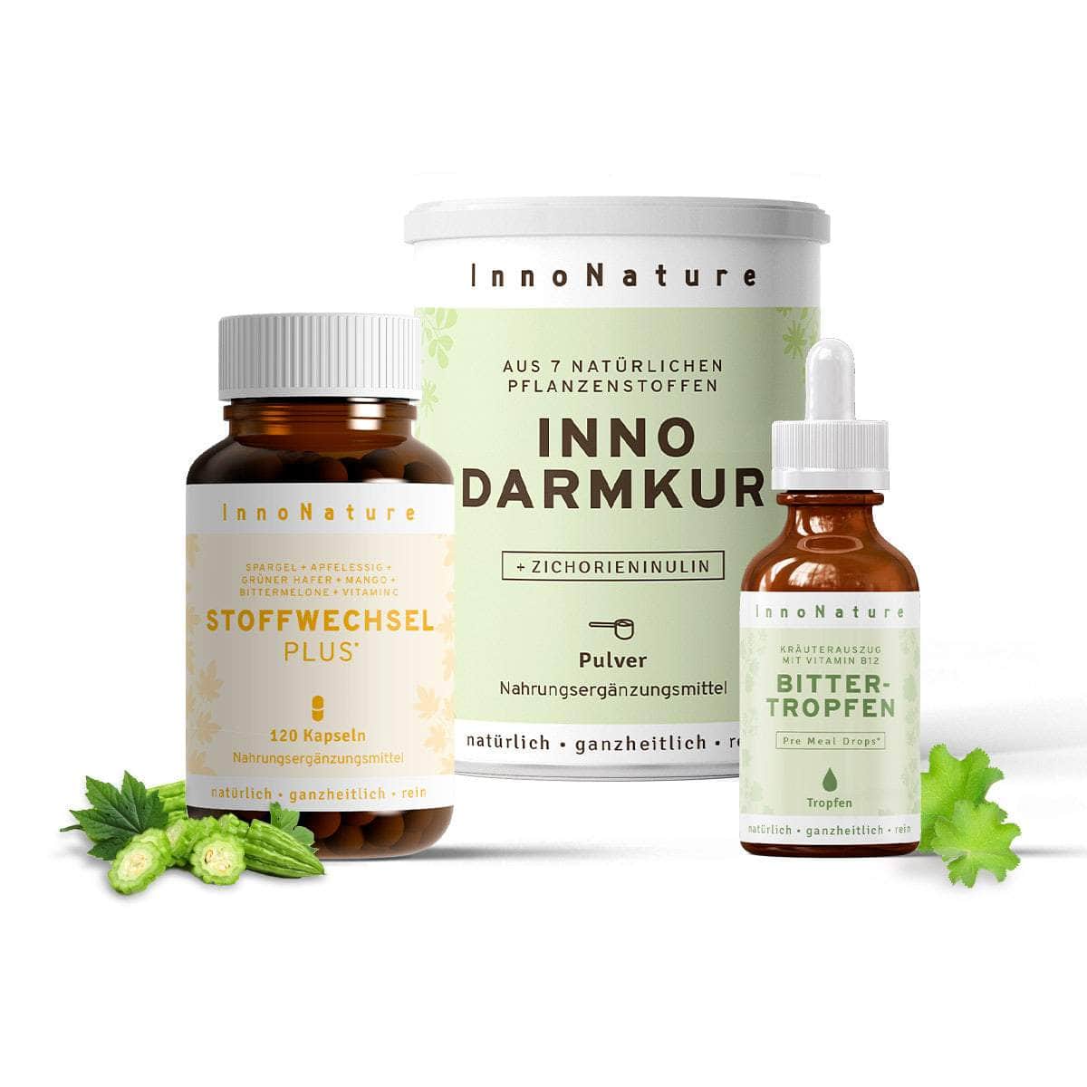 InnoNature Pakete 1x Vorrat (1x Stoffwechsel Plus, 1x Bittertropfen, 1x Darmkur) Stoffwechsel-Starter-Paket