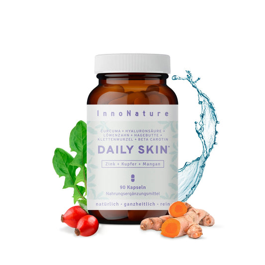  Daily Skin* Kapseln: Buchweizenkeimlinge, Curcuma, Hyaluron, Klettenwurzel, Hagebutte, Löwenzahn und Beta Carotin