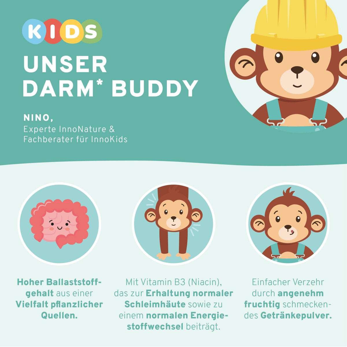 Darm* Buddy Kids Pulver 180g - Aus natürlichen Inhaltsstoffen - Vegan & ohne Tierversuche - Entwickelt von Expert*innen