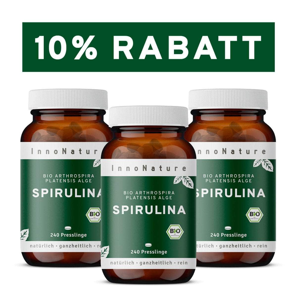 InnoNature Kapseln 3x Monatsvorrat (3 x 240 Presslinge) Bio Spirulina Presslinge