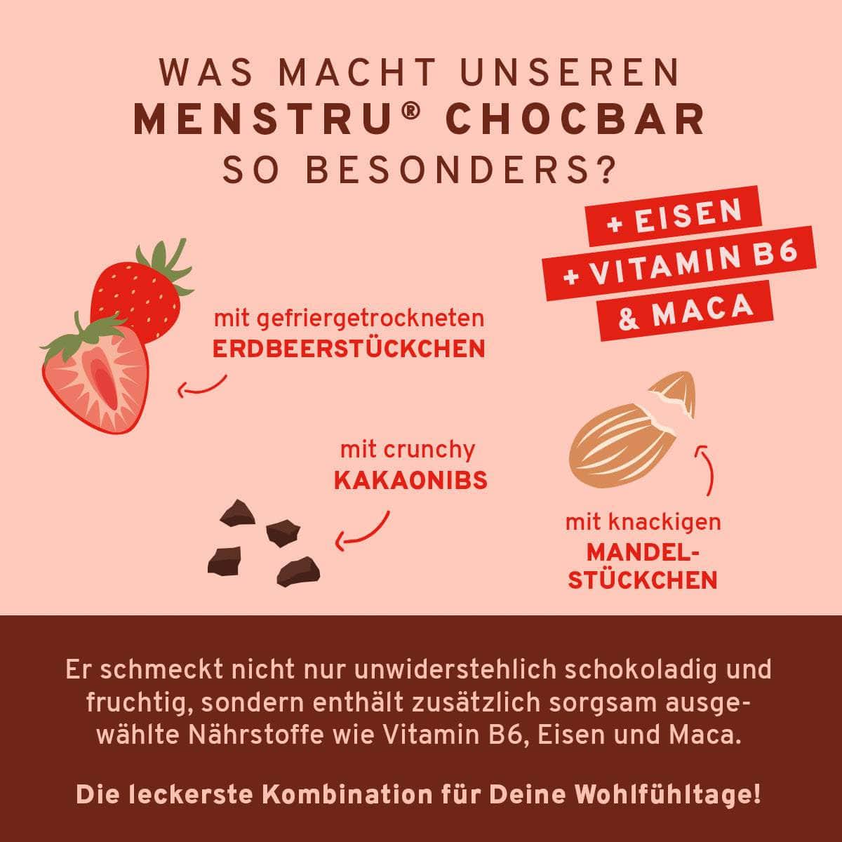 InnoNature Menstru® Chocbar: Veganer Schokoladenriegel mit Vitamin B6, Eisen und Maca - VORTEILSPAKET