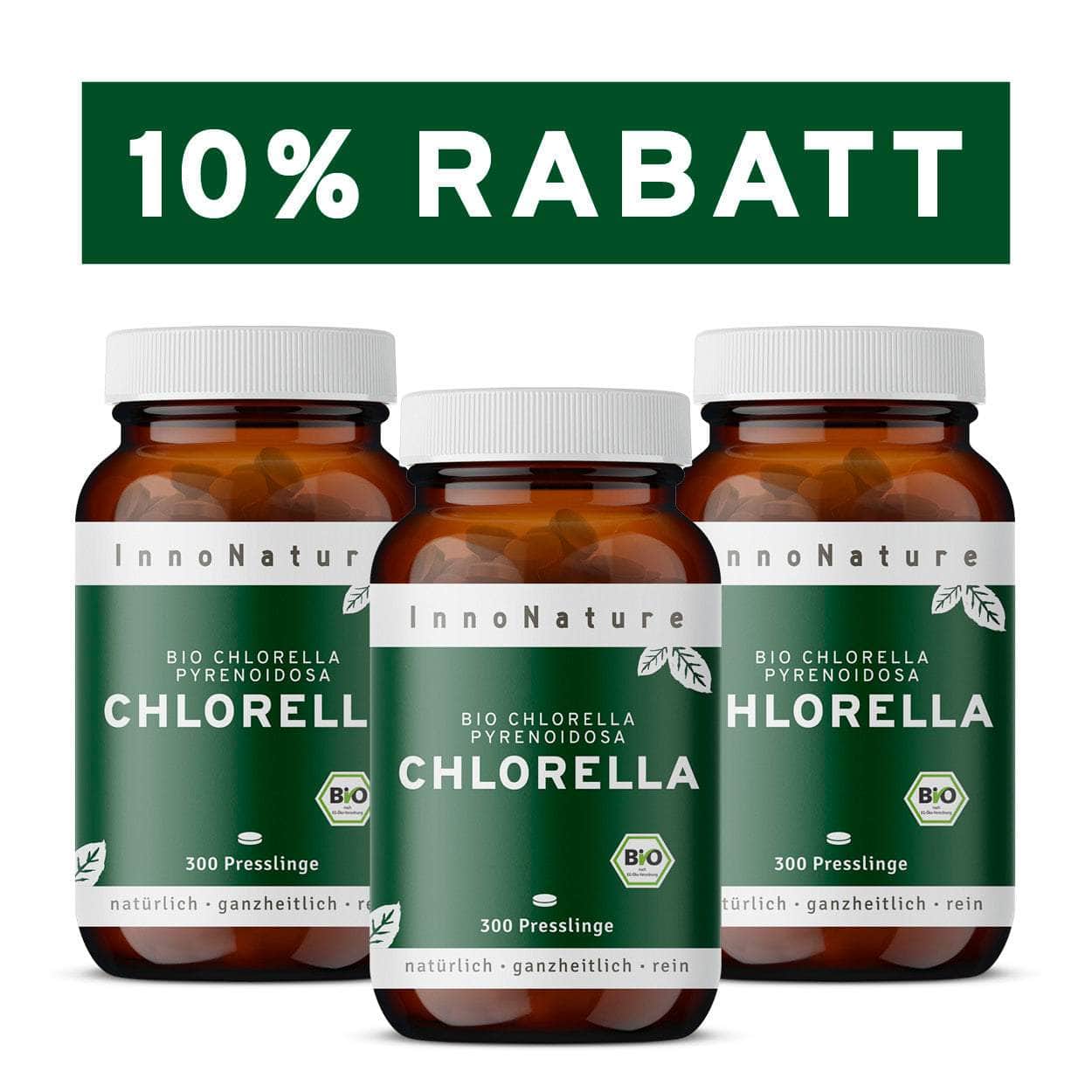 InnoNature Presslinge 3x Monatsvorrat (3x300 Presslinge) Bio Chlorella Presslinge