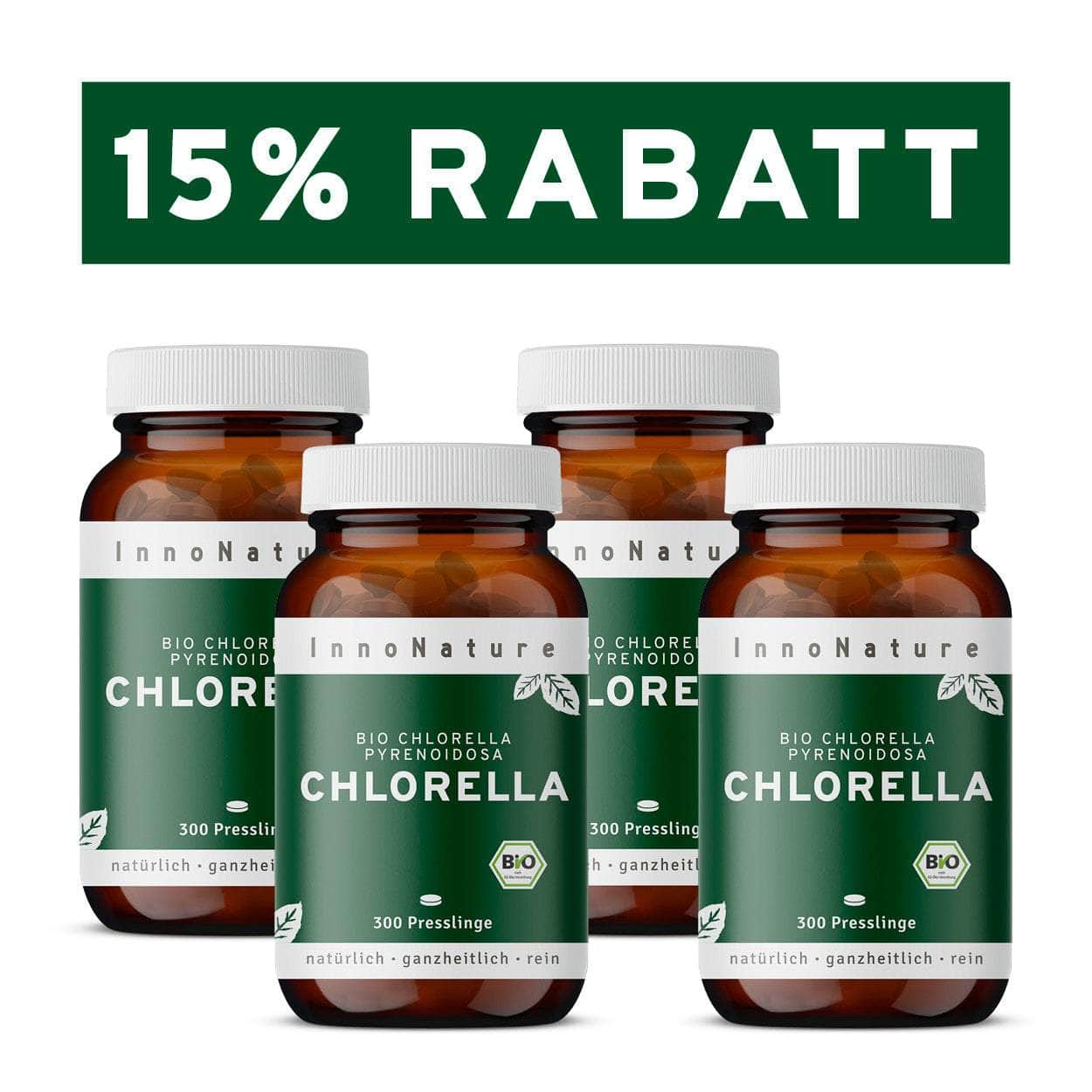 InnoNature Presslinge 4x Monatsvorrat (4x300 Presslinge) Bio Chlorella Presslinge