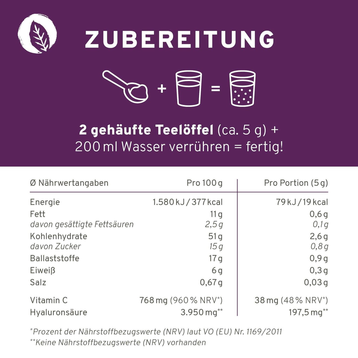 InnoNature Pulver 1x 150g Pulver Açaí Beauty: Antioxidantienshake mit Hyaluronsäure