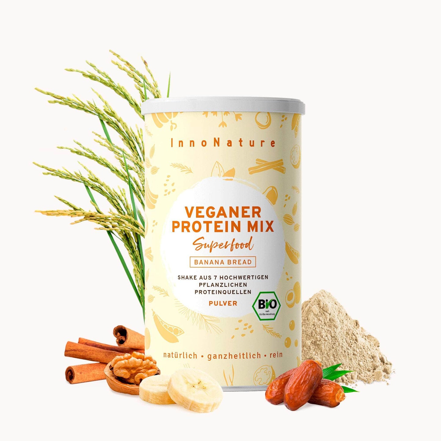 InnoNature Pulver 1x 450g (30 Portionen) Bio Veganer Protein Mix Banana Bread