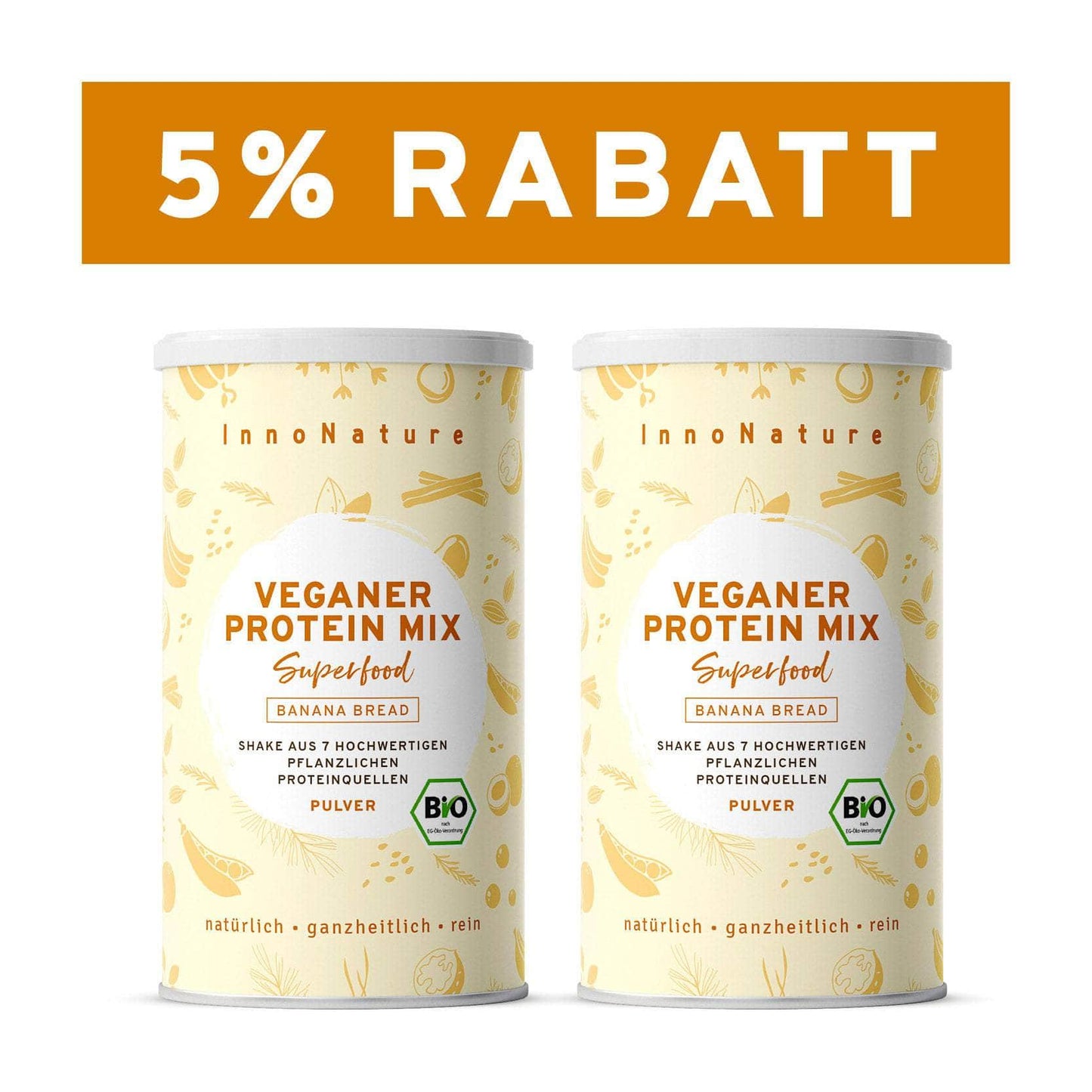 InnoNature Pulver 2x 450g (60 Portionen) Bio Veganer Protein Mix Banana Bread