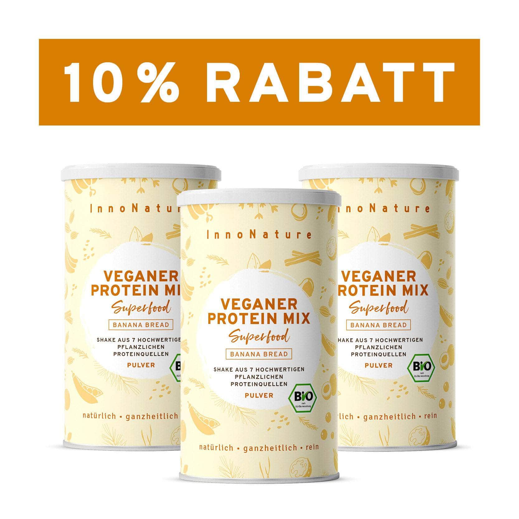 InnoNature Pulver 3x 450g (90 Portionen) Bio Veganer Protein Mix Banana Bread