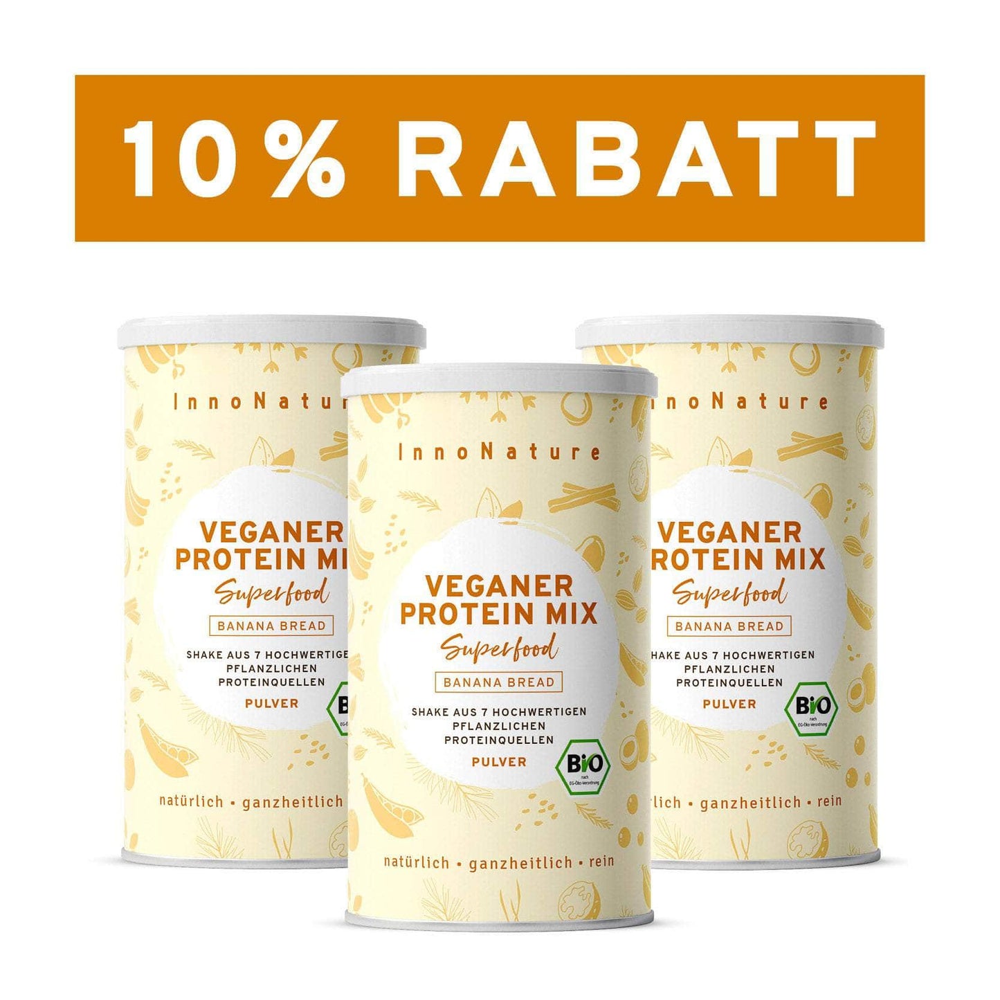 InnoNature Pulver 3x 450g (90 Portionen) Bio Veganer Protein Mix Banana Bread