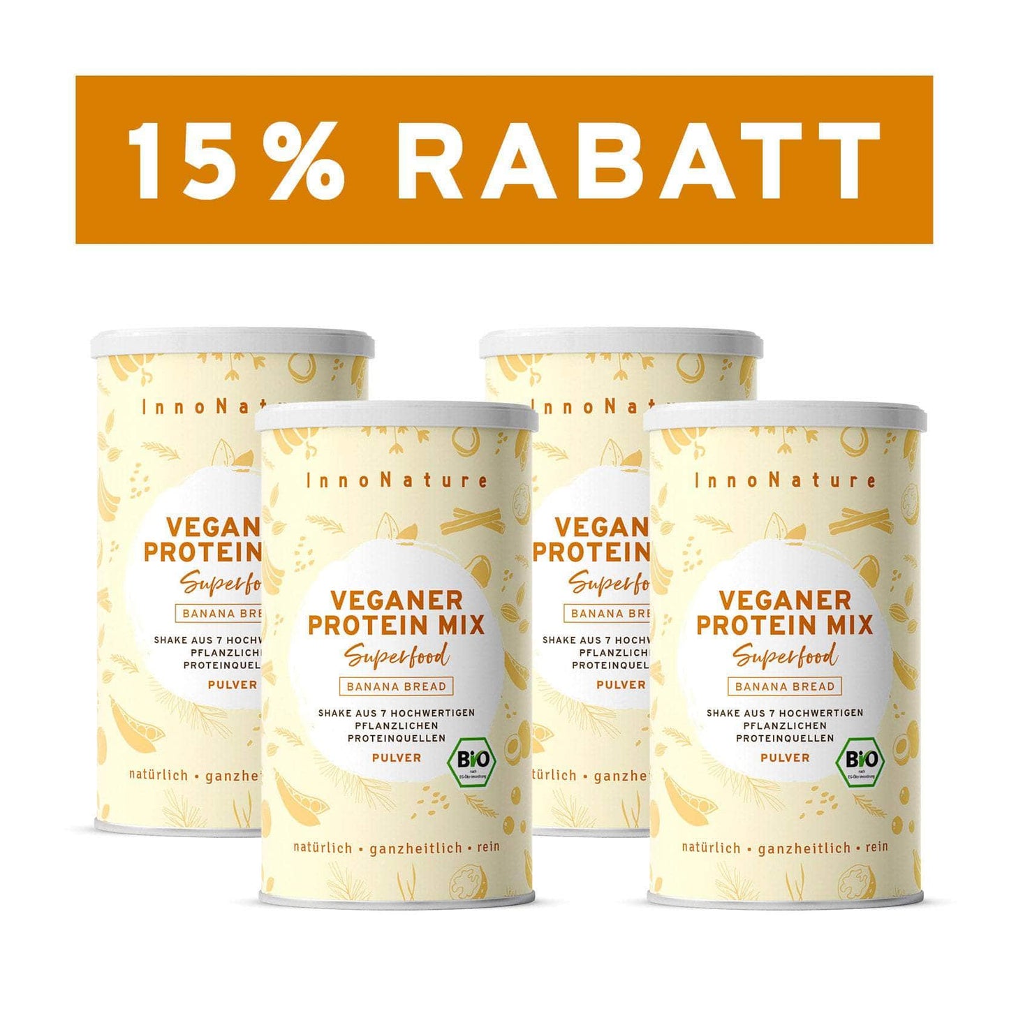 InnoNature Pulver 4x 450g (120 Portionen) Bio Veganer Protein Mix Banana Bread