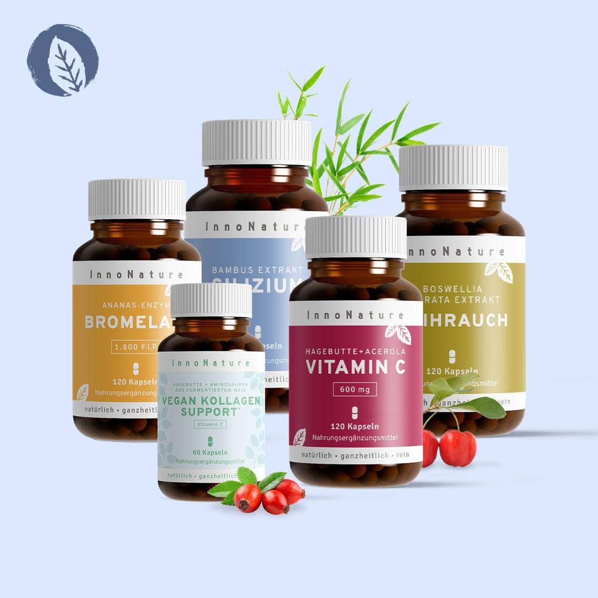 InnoNature Pakete 1x Vorrat (1x Vegan Kollagen, Support 1x Weihrauch, 1x Vitamin C, 1x Silizium, 1x Bromelain) Gelenke und Regenerations-Paket